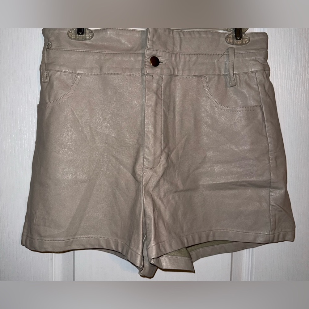 Le Lis Beige Pleather High Rise Shorts Size L